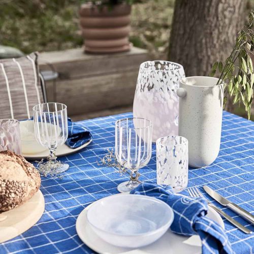 Grid Tablecloth 260x140 cm Napkin L300765 602 Dark Blue White 1